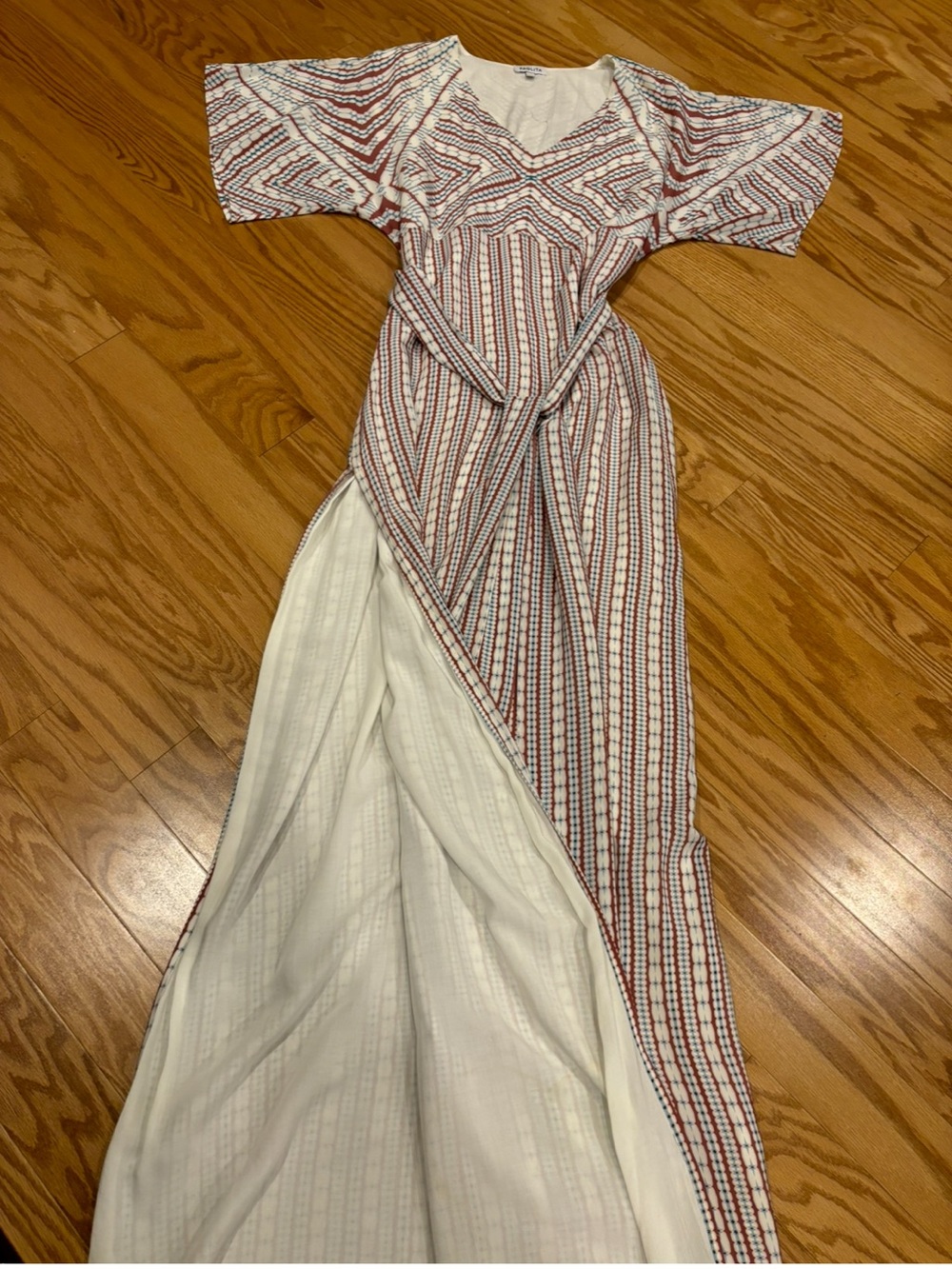 Paolita Kito Maxi Dress Kimono Flutter Sleeves GeoPrint Tassel Tie Resortwear S - Picture 6 of 16